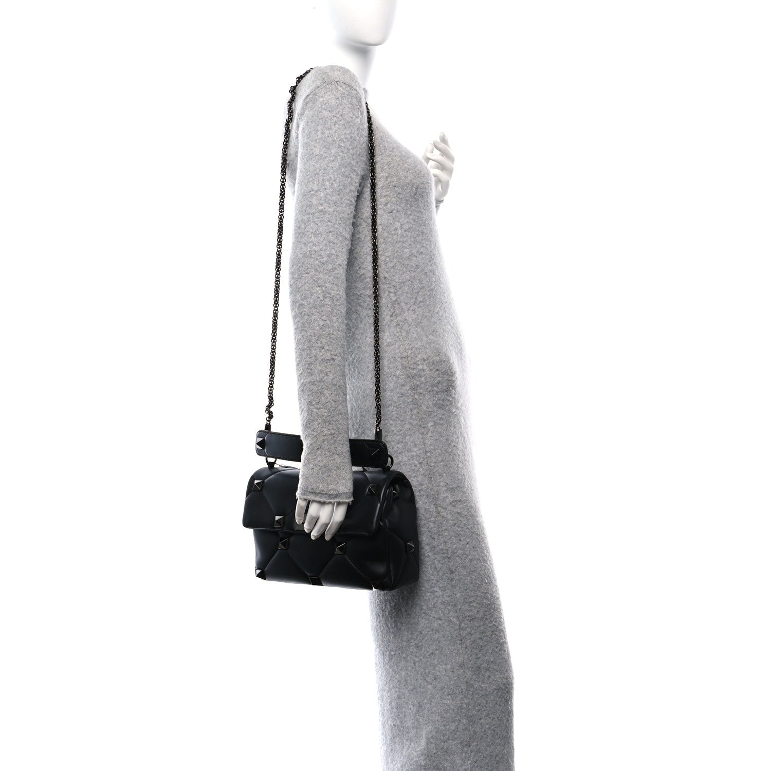 Valentino Garavani Nappa Monochrome Large Roman Stud Shoulder Bag Black 2 of 10