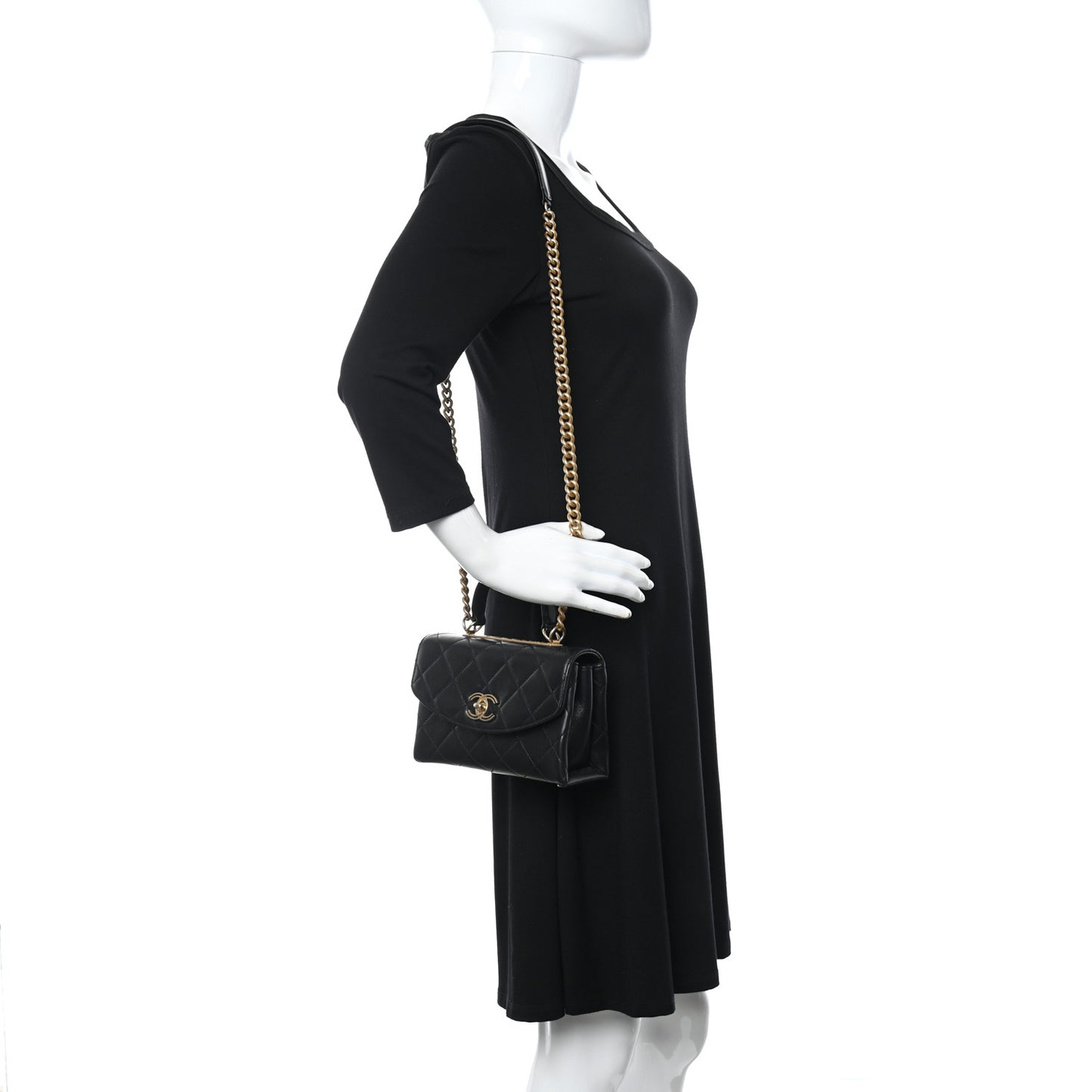 Lambskin Quilted Small Trendy Spirit Top Handle Bag Black