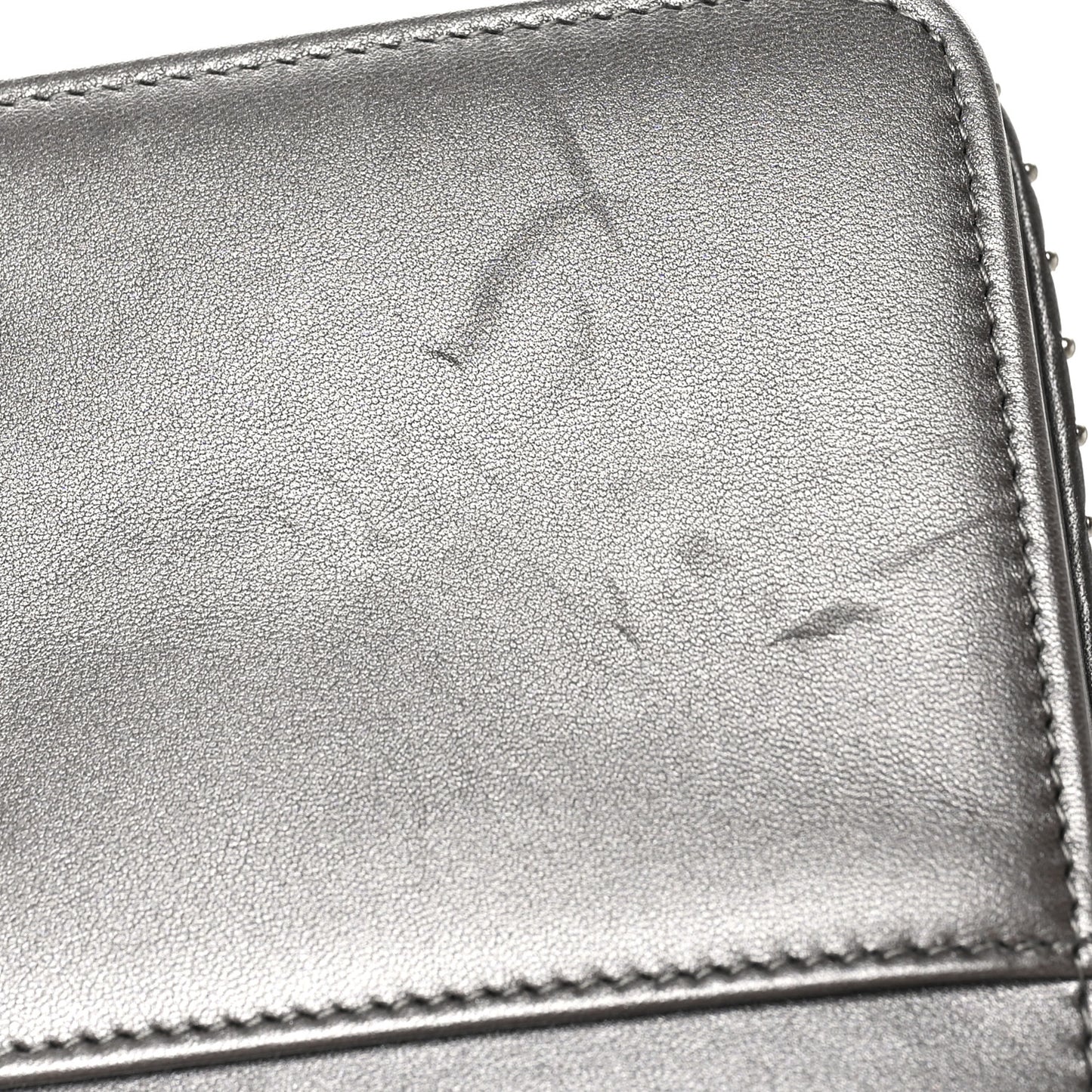 Lambskin Chevron Quilted Studded Wallet On Chain WOC Dark Silver