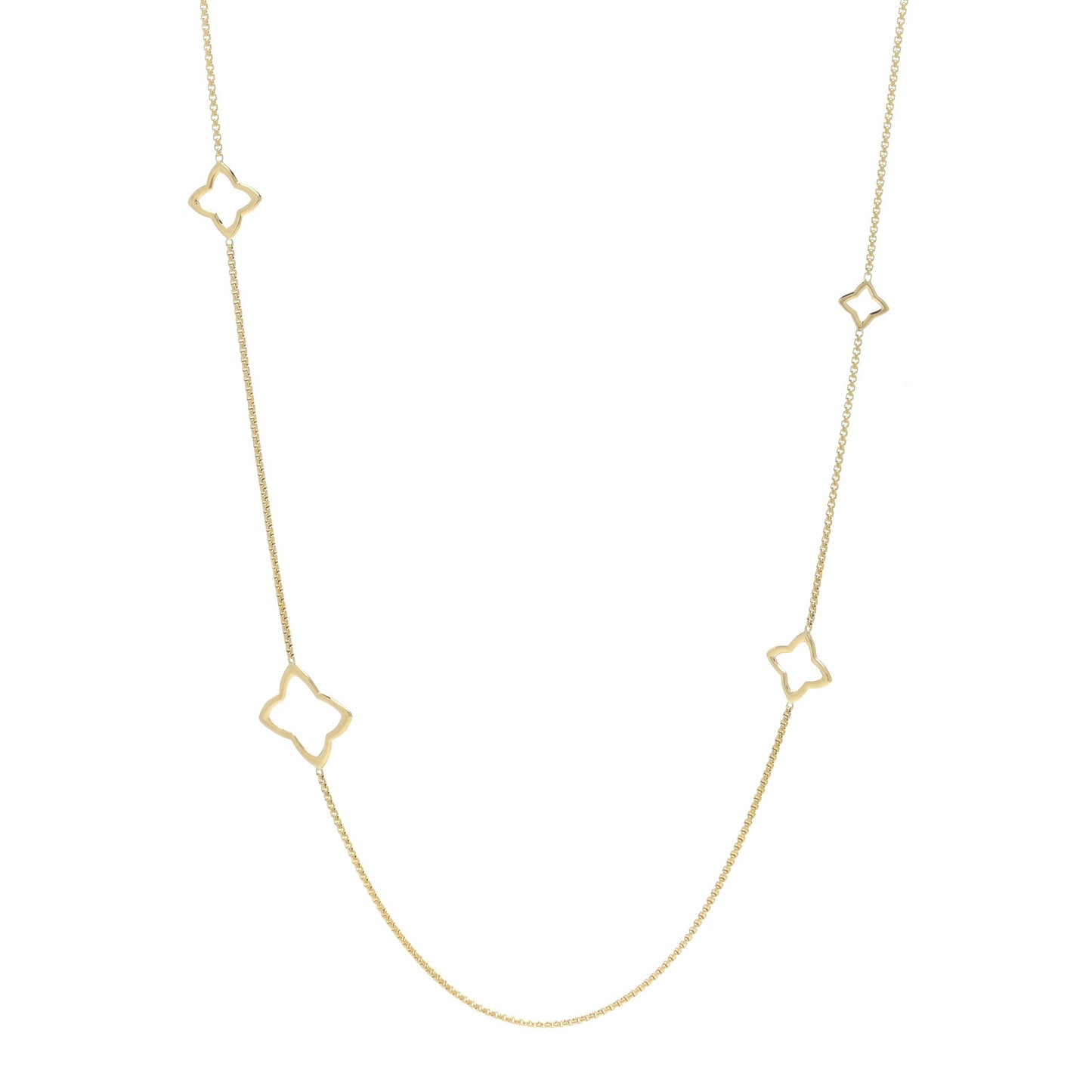 18K Yellow Gold Quatrefoil Station Necklace