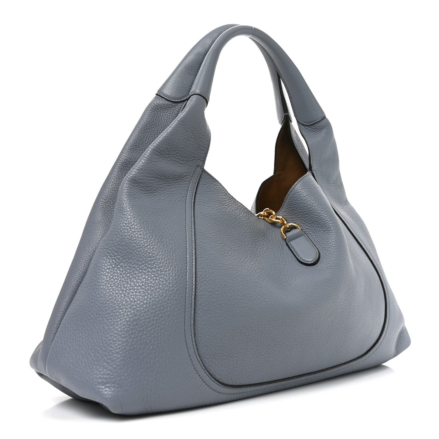 Grained Calfskin Softbit Maxi Shoulder Bag Foggy Grey