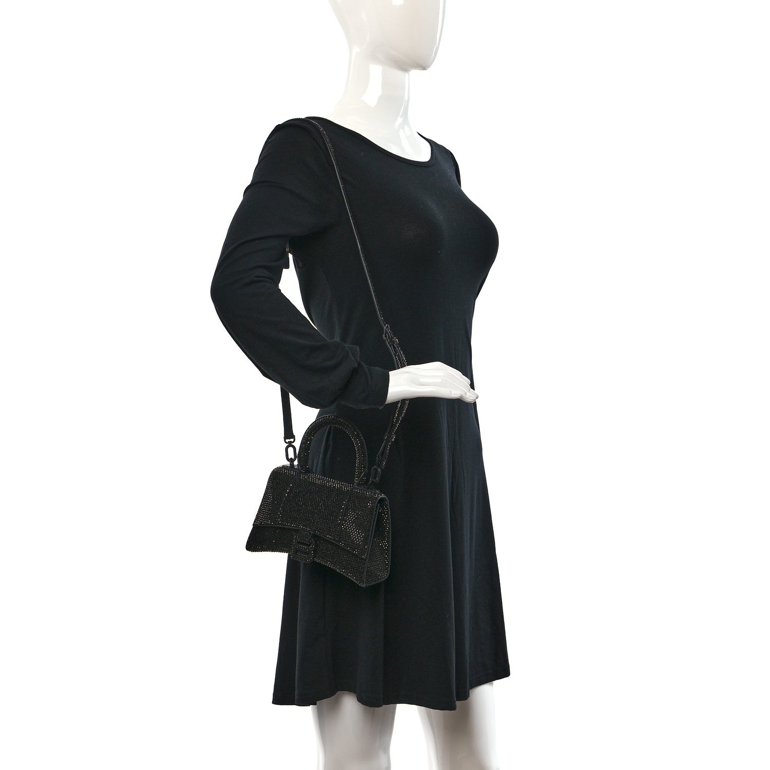Balenciaga Strass Suede Hourglass Top Handle Bag XS Black 2 of 9