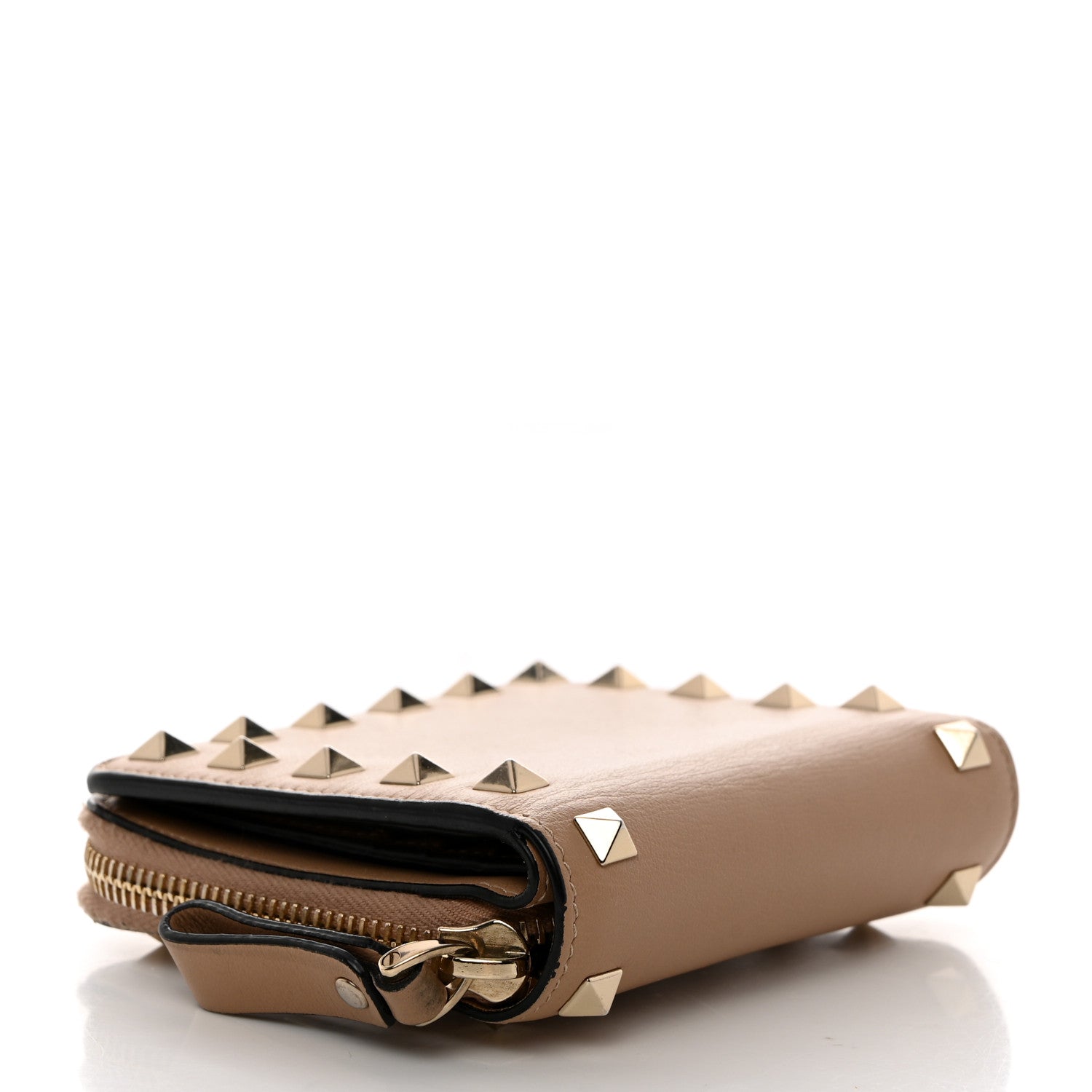 Valentino Garavani Calfskin Rockstud Compact Zip Around Wallet Camel Rose 4 of 8