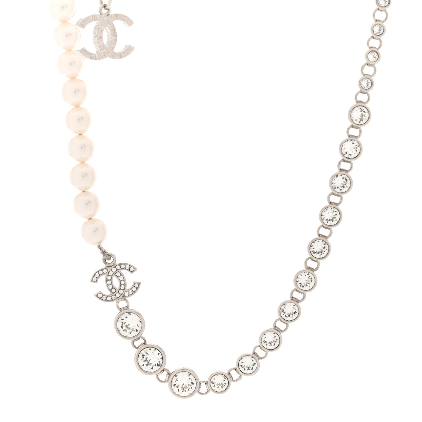 Pearl Crystal CC Choker Necklace Silver Pearly White