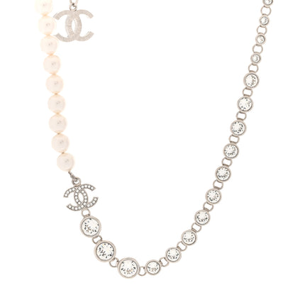 Chanel Pearl Crystal CC Choker Necklace Silver Pearly White 1 of 5