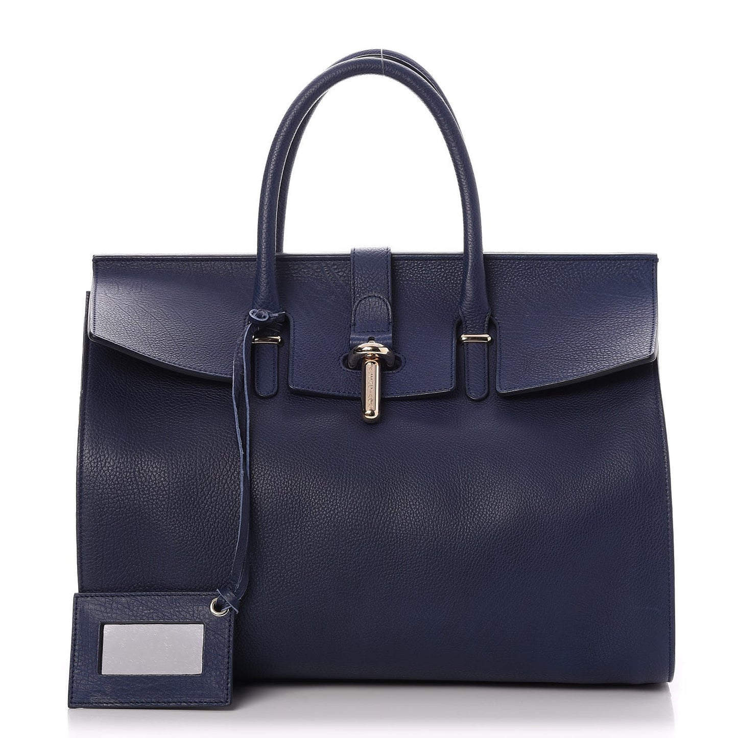 Grained Calfskin M Tube Round Tote Bleu Nautique