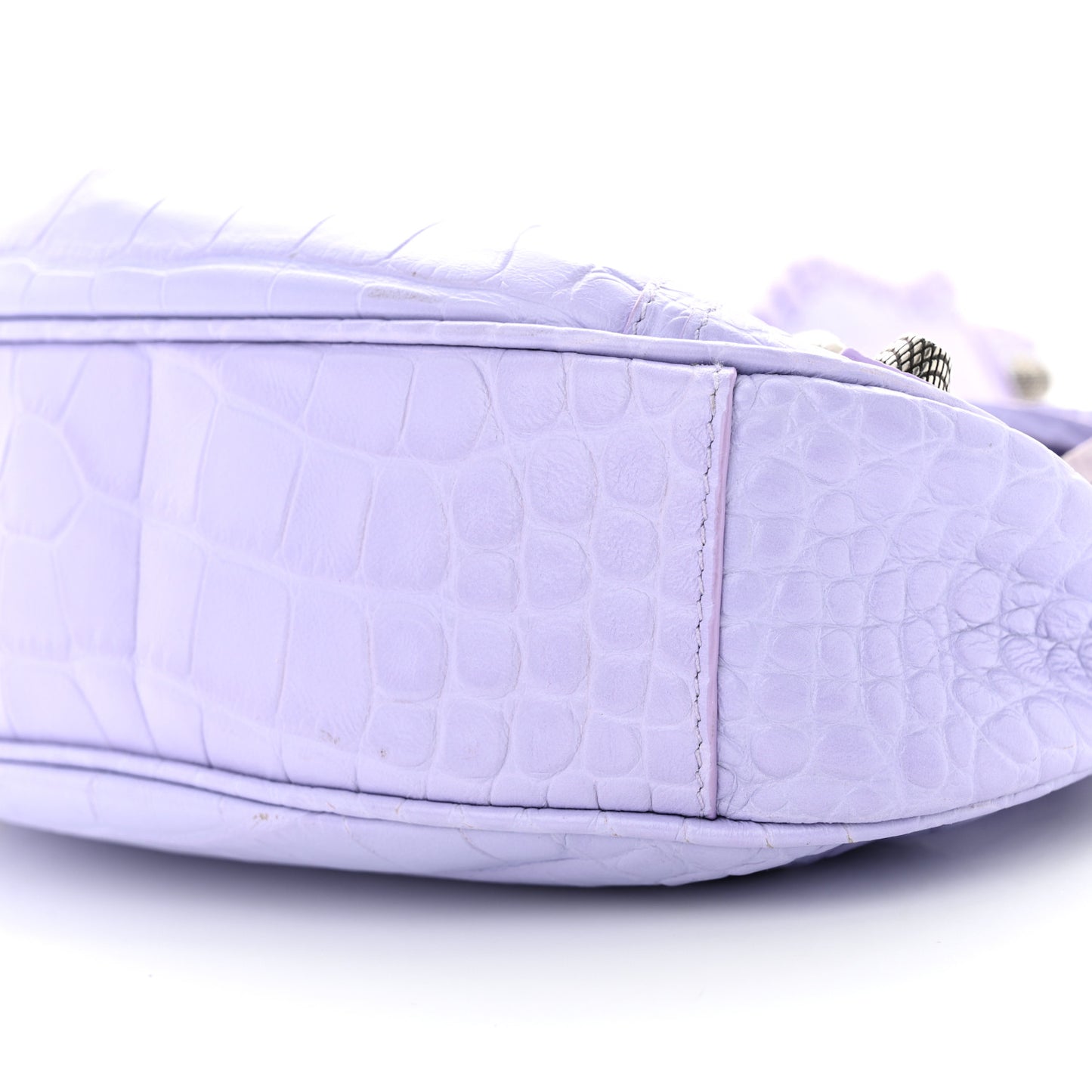 Extra Supple Calfskin Crocodile Embossed Le Cagole Shoulder Bag XS Lilac