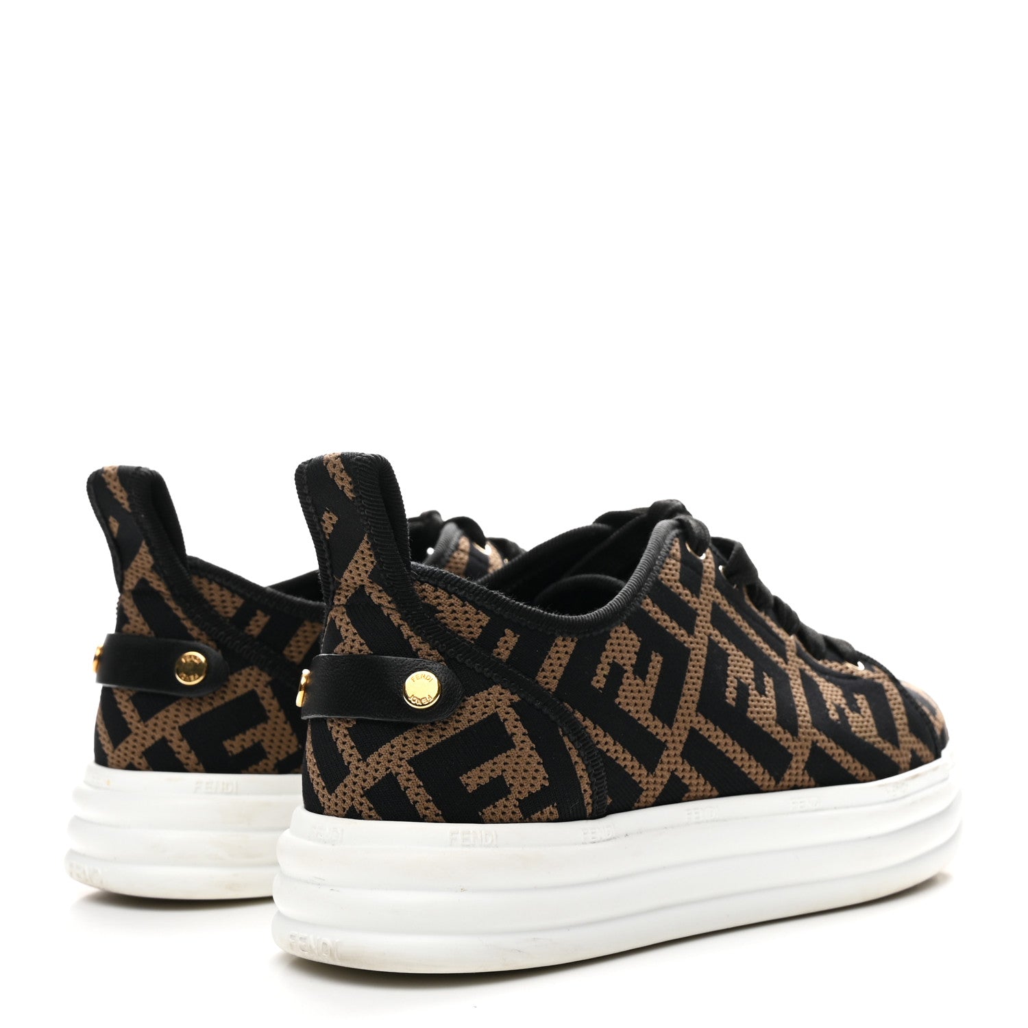 Fendi Fabric FF Micro-Perforated Rise Low Top Sneakers 36 Tobacco Black 5 of 9