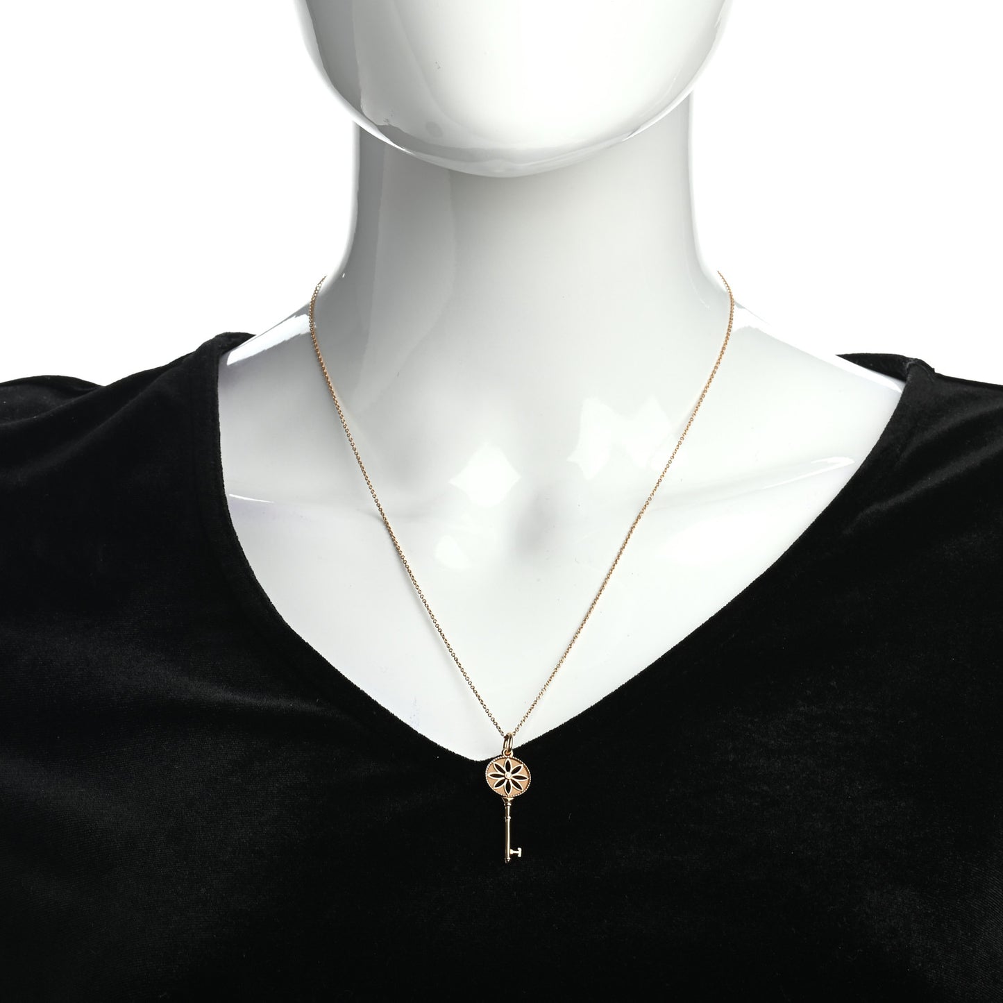18K Yellow Gold Diamond Small Daisy Key Pendant Necklace