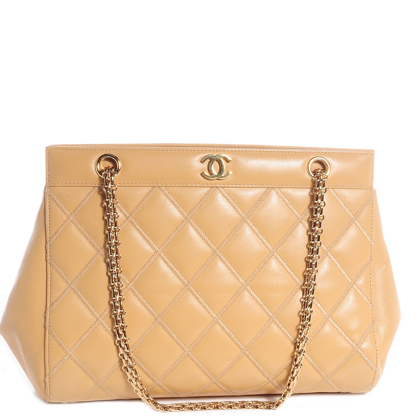 Lambskin Quilted CC Shoulder Bag Beige