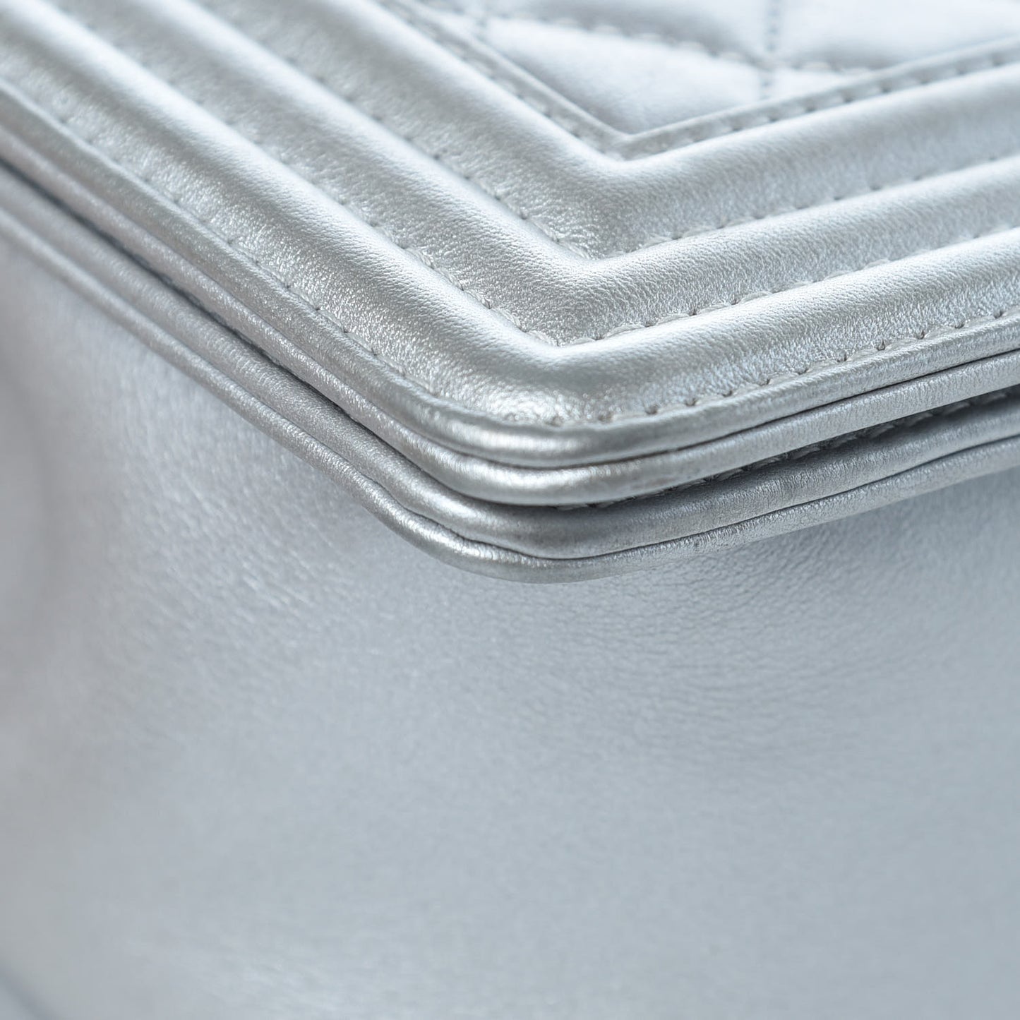 Metallic Calfskin Quilted Medium Boy Flap Silver