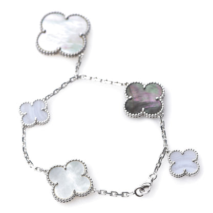 Van Cleef & Arpels 18K White Gold Chalcedony Mother of Pearl 5 Motifs Magic Alhambra Bracelet 3 of 5
