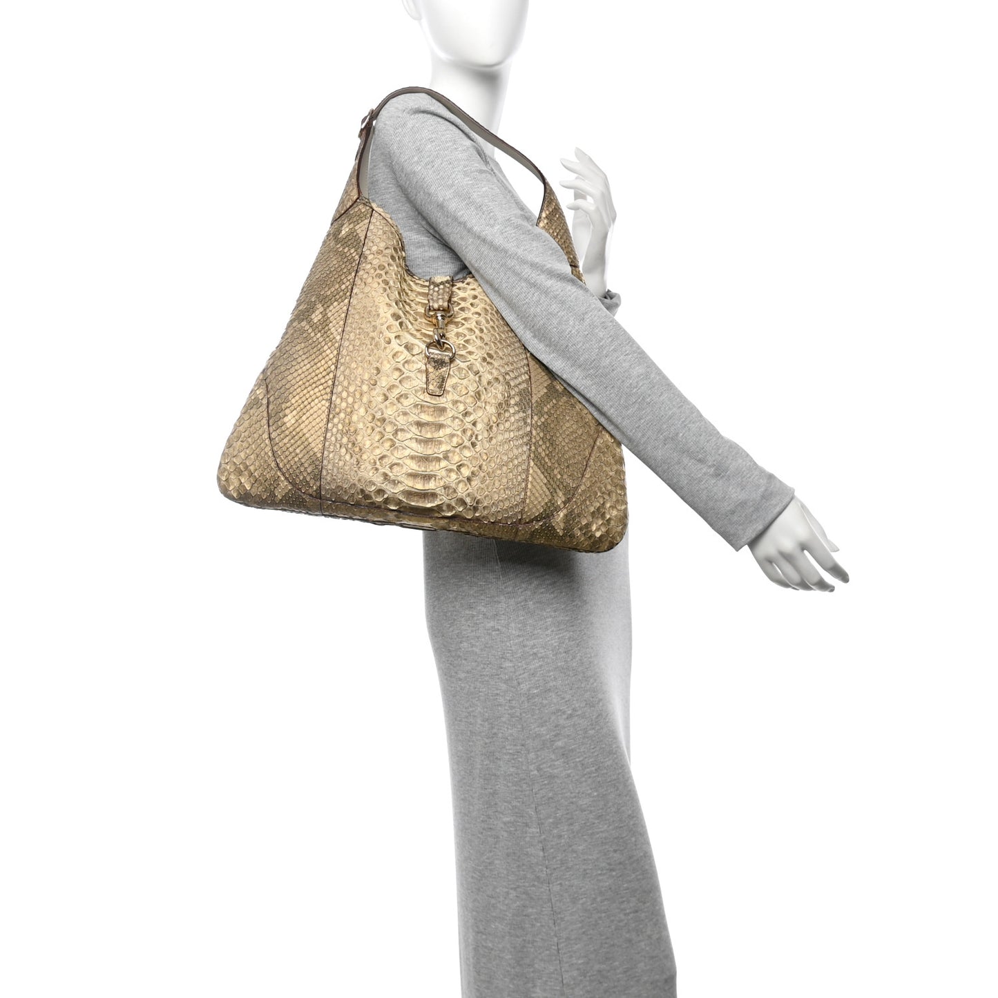 Snakeskin Large Jackie O Bouvier Hobo Gold Beige