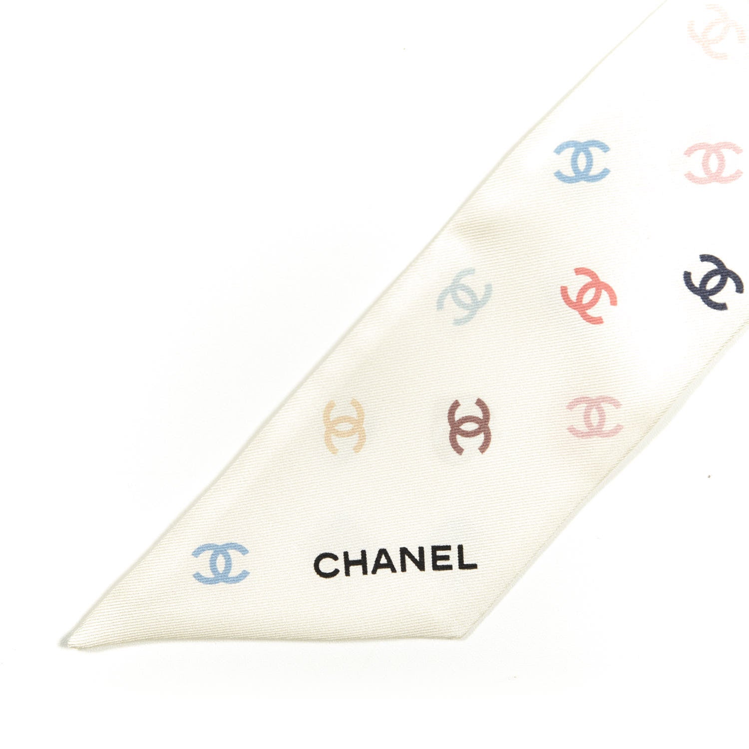 Chanel Silk Heart CC Slim Bandeau Scarf Ivory 2 of 3