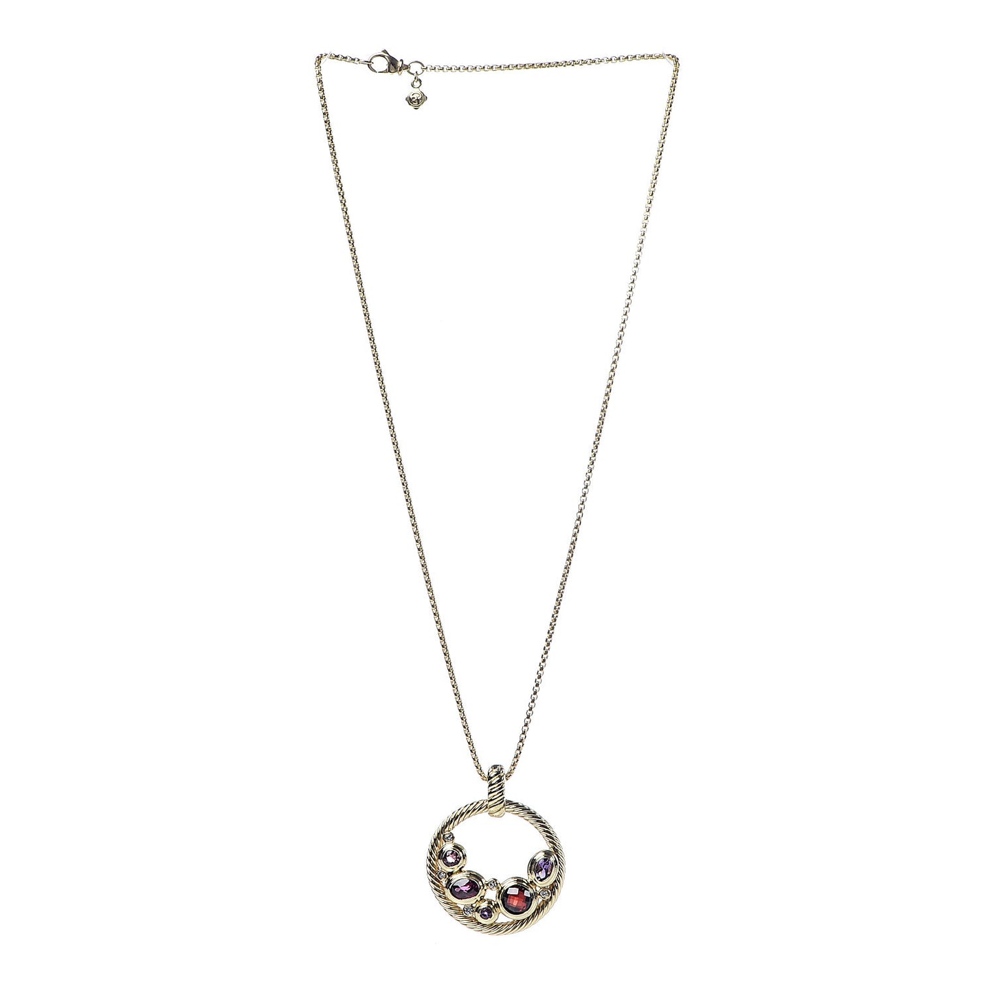 18K Yellow Gold Diamond Amethyst Garnet Sapphire Mosaic Collage Pendant Necklace