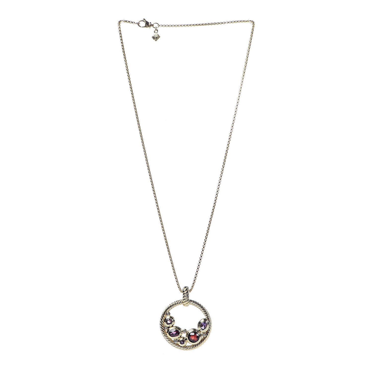 David Yurman 18K Yellow Gold Diamond Amethyst Garnet Sapphire Mosaic Collage Pendant Necklace 3 of 6
