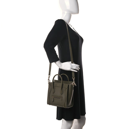 Celine Drummed Calfskin Nano Luggage Army Green 2 of 11