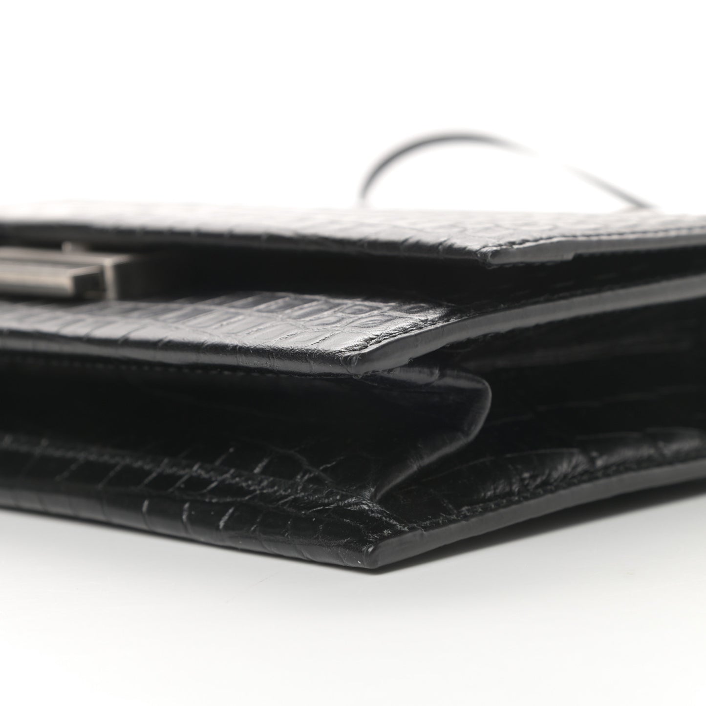 Calfskin Crocodile Embossed Small Babylone Black