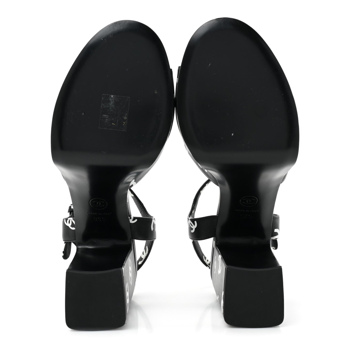 Printed Lambskin CC Platform Sandals 39.5 Black White