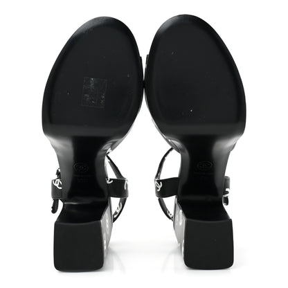 Chanel Printed Lambskin CC Platform Sandals 39.5 Black White 5 of 9
