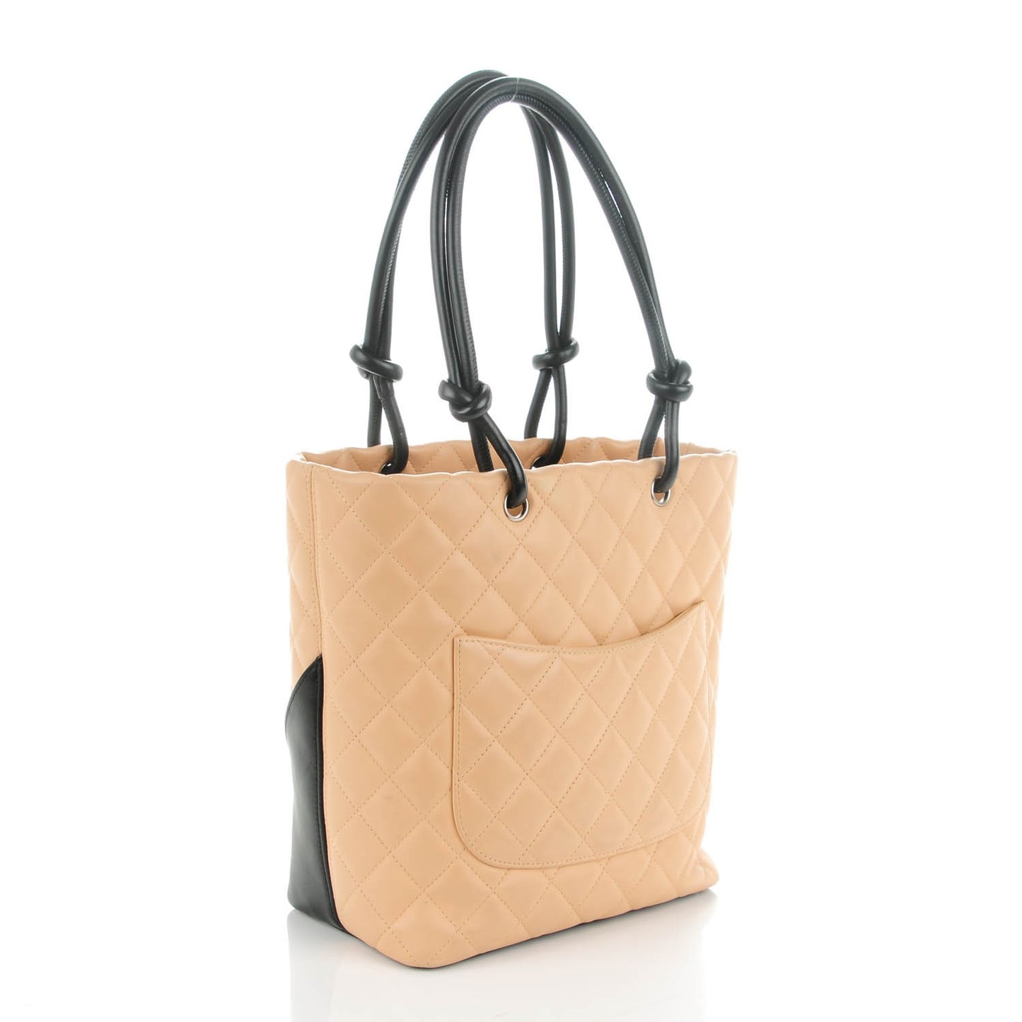 Calfskin Quilted Medium Cambon Tote Beige Black