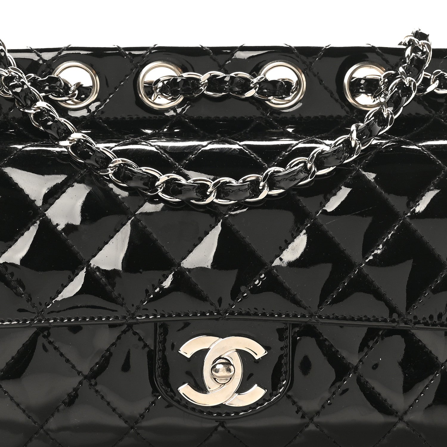 Chanel Patent Quilted Medium Diagonal CC Flap Black 8 of 11