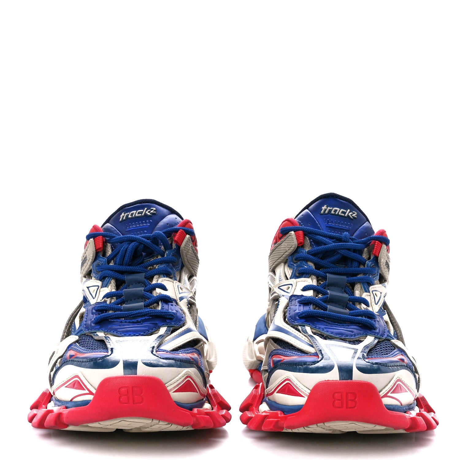 Balenciaga Rubber Mesh Bi-Color Mens Track.2 Open Sneakers 41 Beige Blue Red 2 of 9