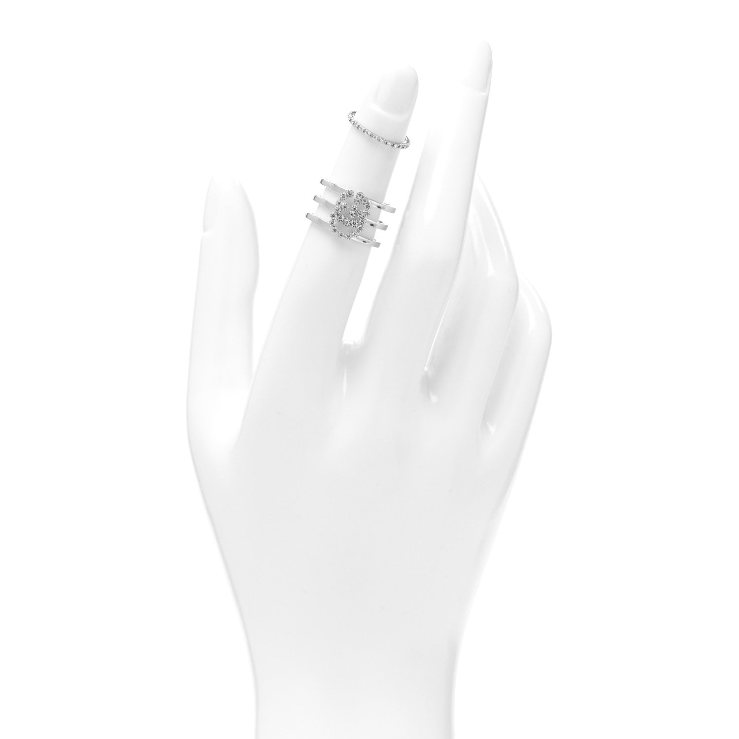 Gucci 18K White Gold Diamond Running GG Double Ring 49 4.75 2 of 4