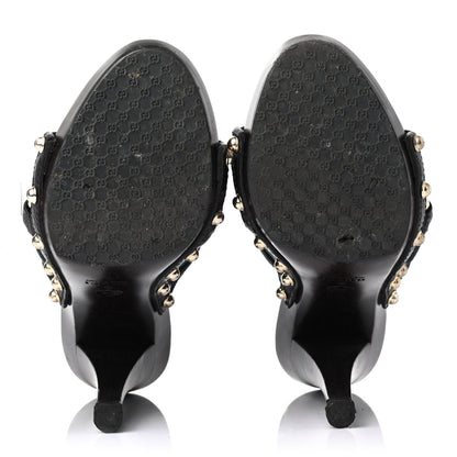 Gucci Monogram Natural Pigskin Web Icon Bit Platform Clog High Heel Slide Sandals Black 4 of 4