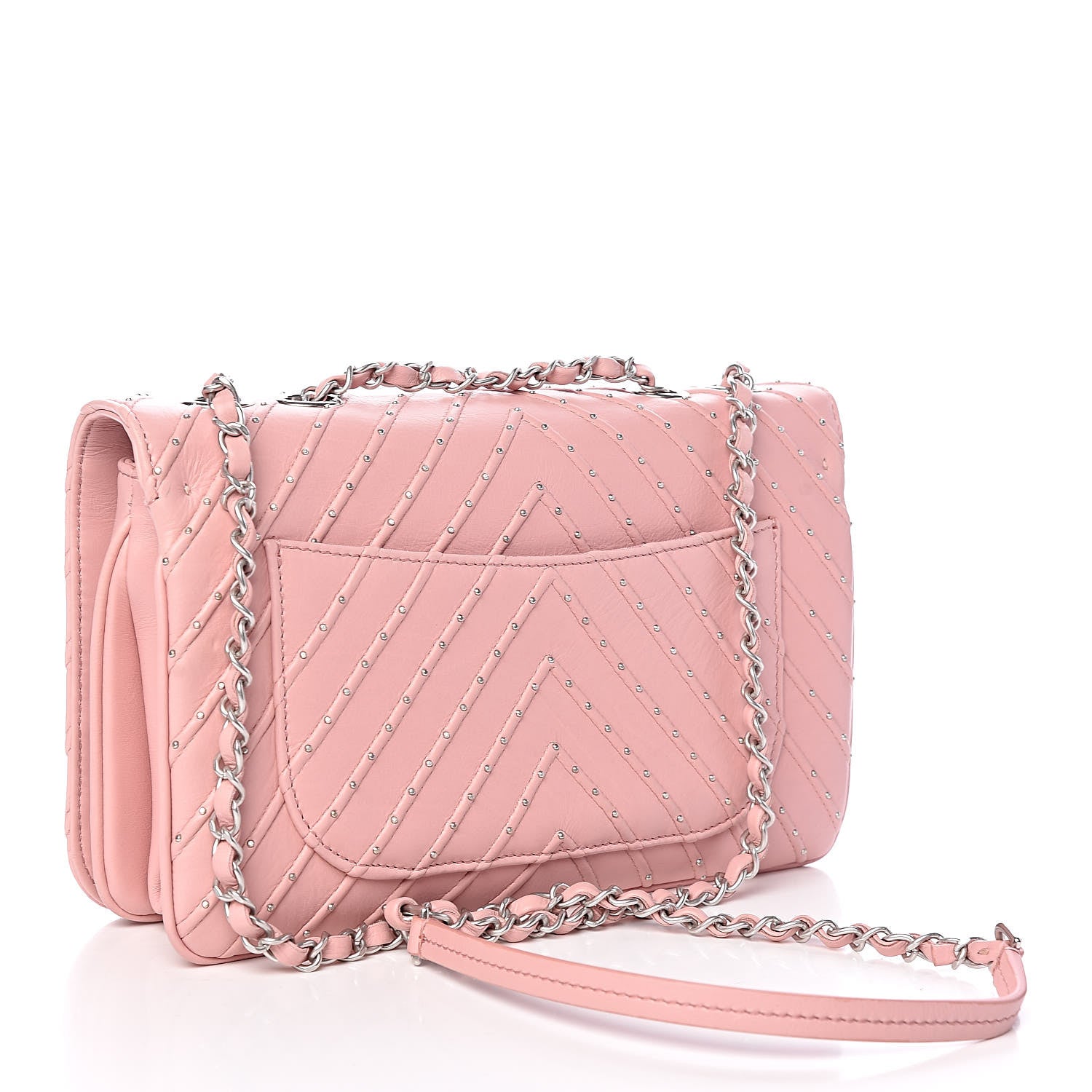 Chanel Calfskin Studded Chevron Quilted Flap Pink 3 of 10