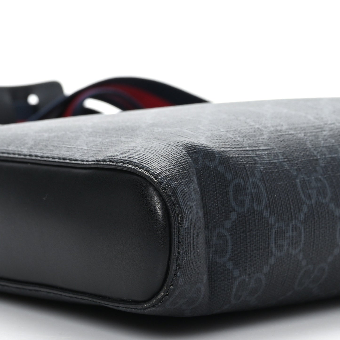 GG Supreme Monogram Appia Calfskin Web Flat Messenger Bag Black Grey