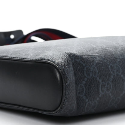 Gucci GG Supreme Monogram Appia Calfskin Web Flat Messenger Bag Black Grey 9 of 10