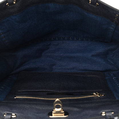 Valentino Garavani Denim Butterfly Embroidered Medium Rockstud Tote Light Denim Multicolor 5 of 10