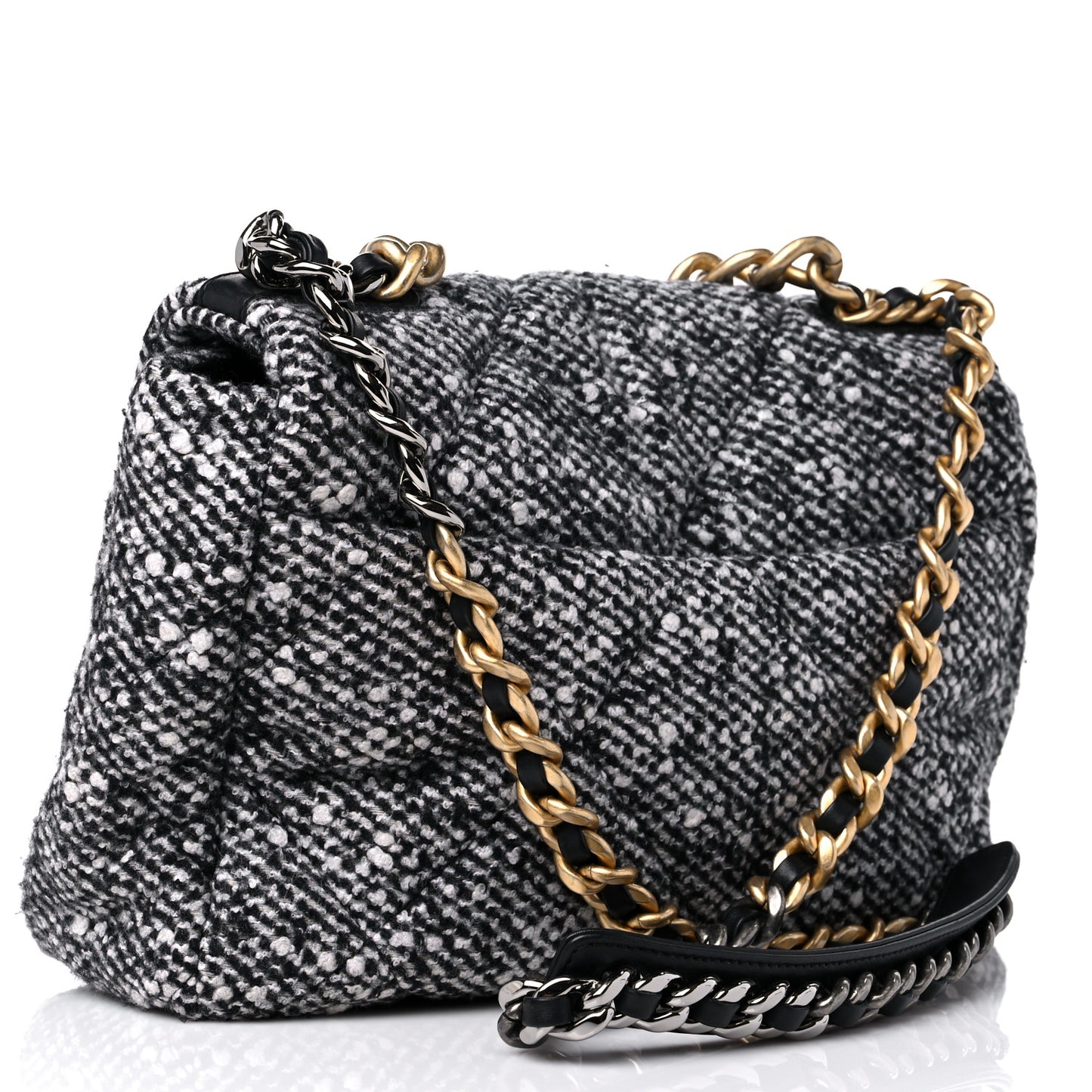 Tweed Quilted Large Chanel 19 Flap Black White
