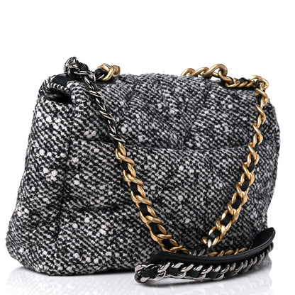 Chanel Tweed Quilted Large Chanel 19 Flap Black White 3 of 9