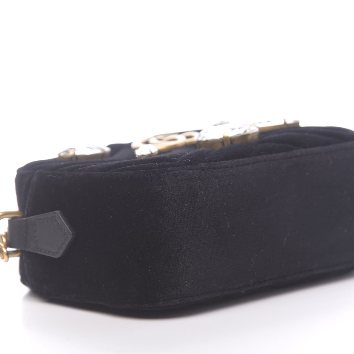 Velvet Matelasse Marquise Crystals Mini GG Marmont Chain Shoulder Bag Black