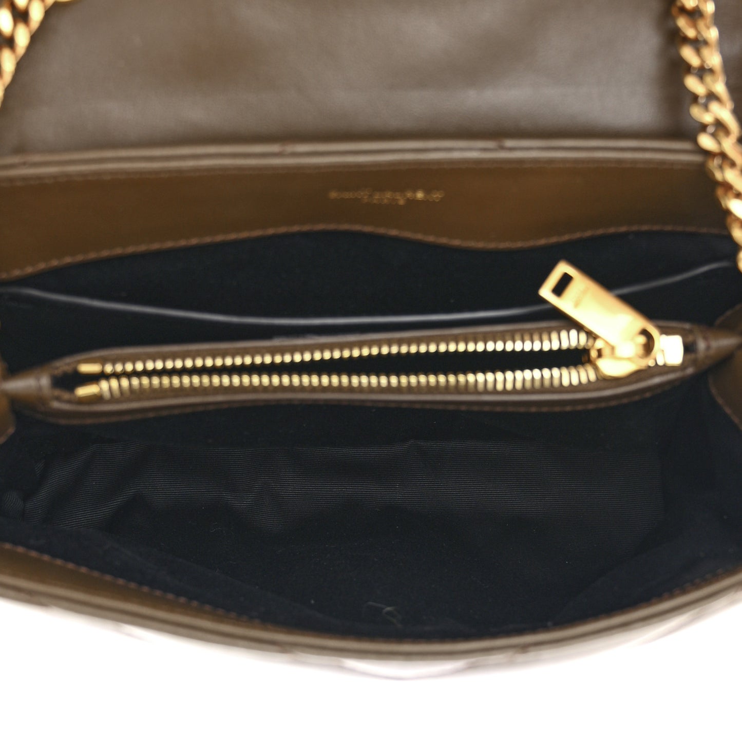 SAINT LAURENT Calfskin Y Quilted Monogram Small Loulou Chain Satchel Soil Brown