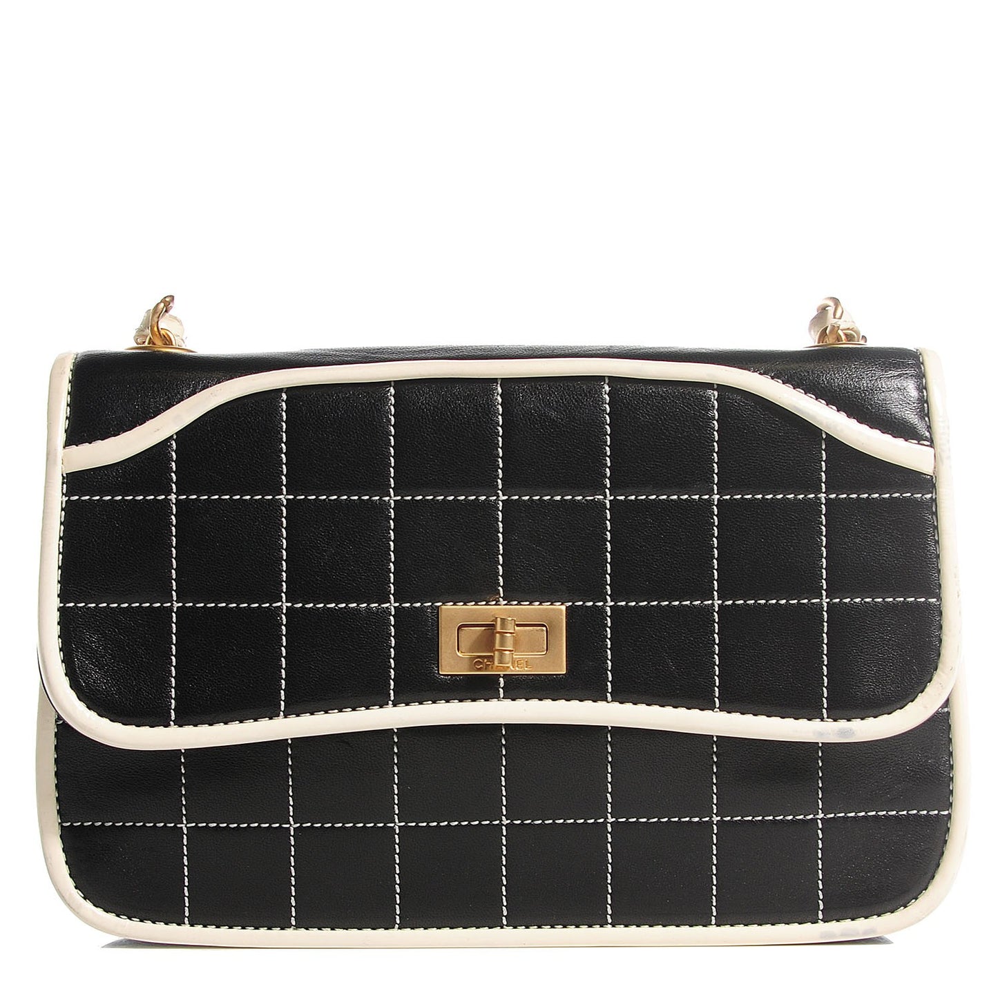 Lambskin Contrast Stitched Small Mademoiselle Flap Black White