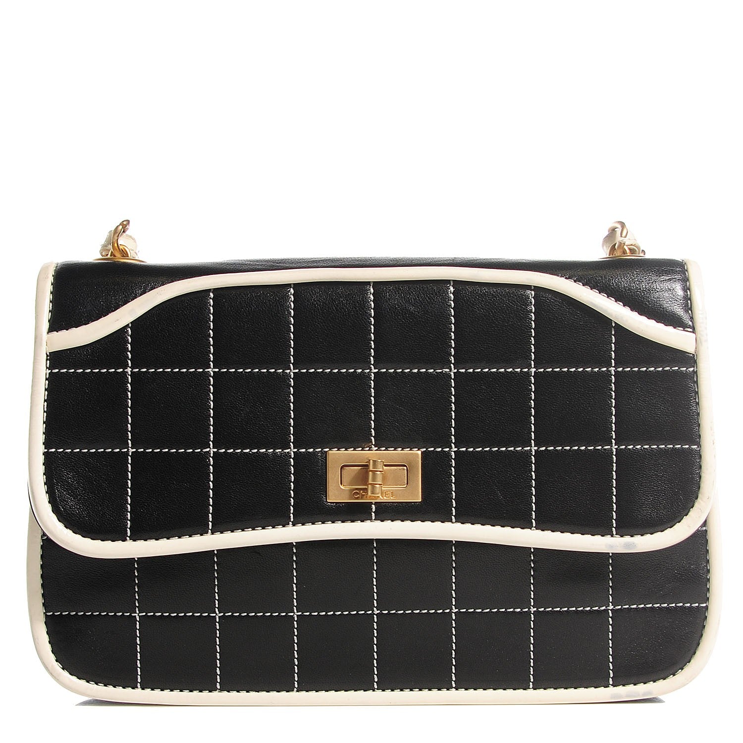 Chanel Lambskin Contrast Stitched Small Mademoiselle Flap Black White 1 of 8