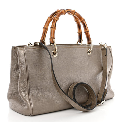 Gucci Metallic Pebbled Calfskin Medium Bamboo Shopper Tote Golden Beige 3 of 16