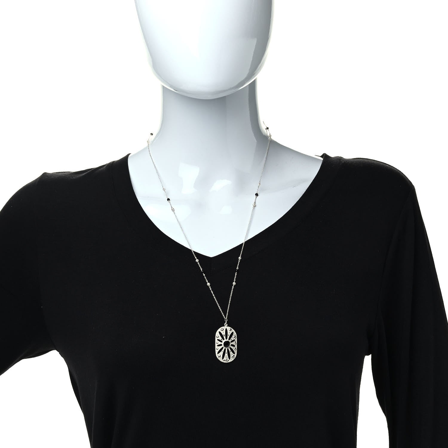 Tiffany Sterling Silver Black Onyx Pearl Ziegfeld Daisy Pendant Necklace 2 of 7