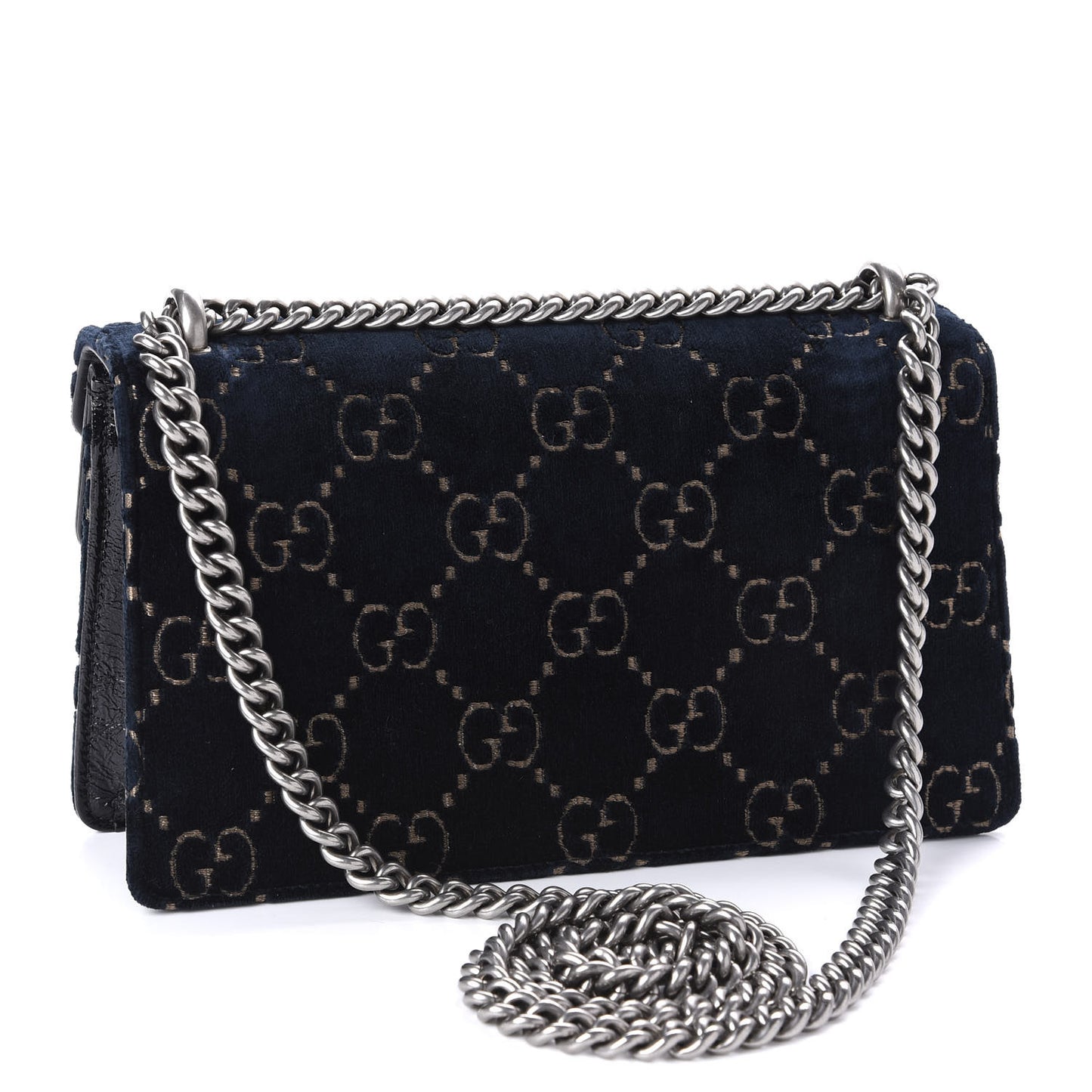 Velvet Skipper Crystal GG Monogram Small Dionysus Shoulder Bag Blue Beige Black