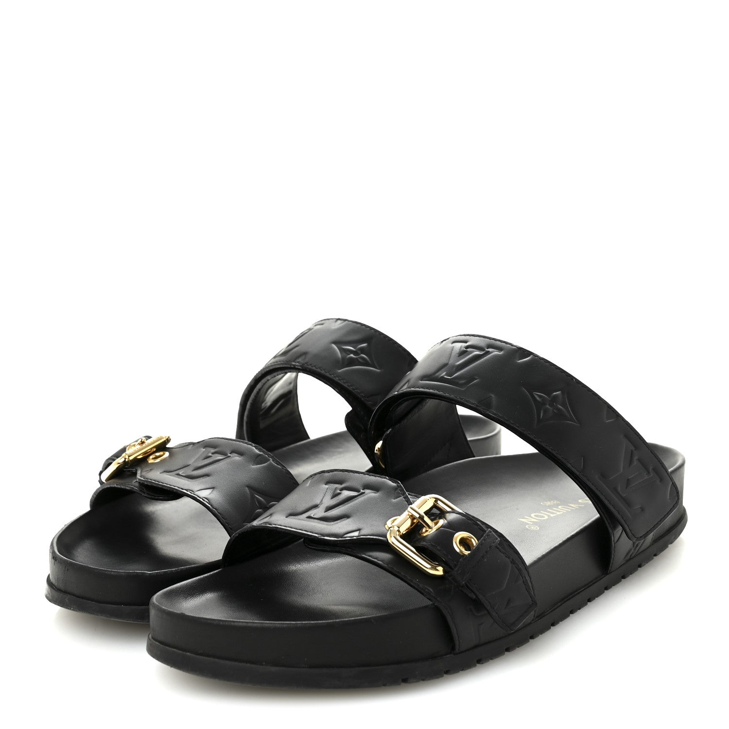 Louis Vuitton Lambskin Embossed Monogram Bom Dia Flat Mule Sandals 40 Black 4 of 10