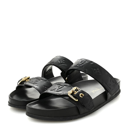 Louis Vuitton Lambskin Embossed Monogram Bom Dia Flat Mule Sandals 40 Black 4 of 10