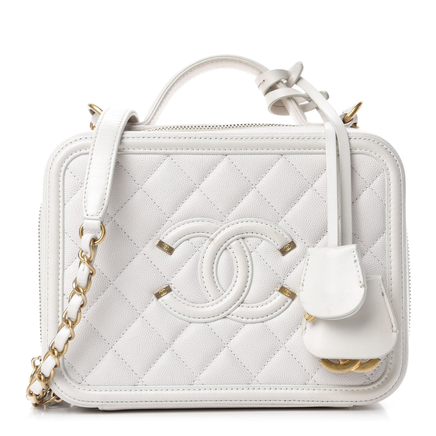 Caviar Quilted Medium CC Filigree Vanity Case White