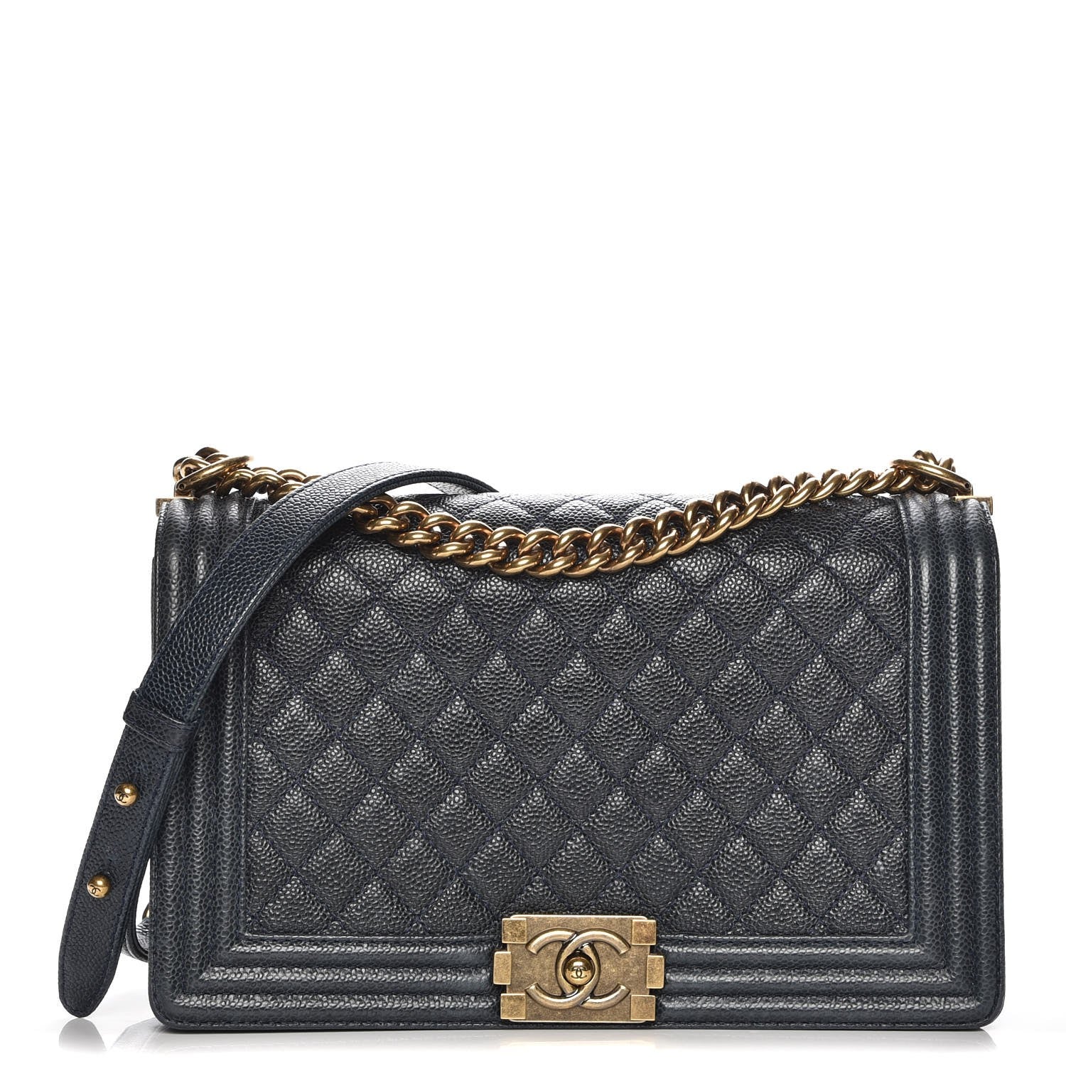 Chanel Caviar Quilted New Medium Boy Flap Dark Navy Blue 1 of 8