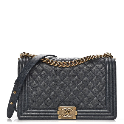 Chanel Caviar Quilted New Medium Boy Flap Dark Navy Blue 1 of 8