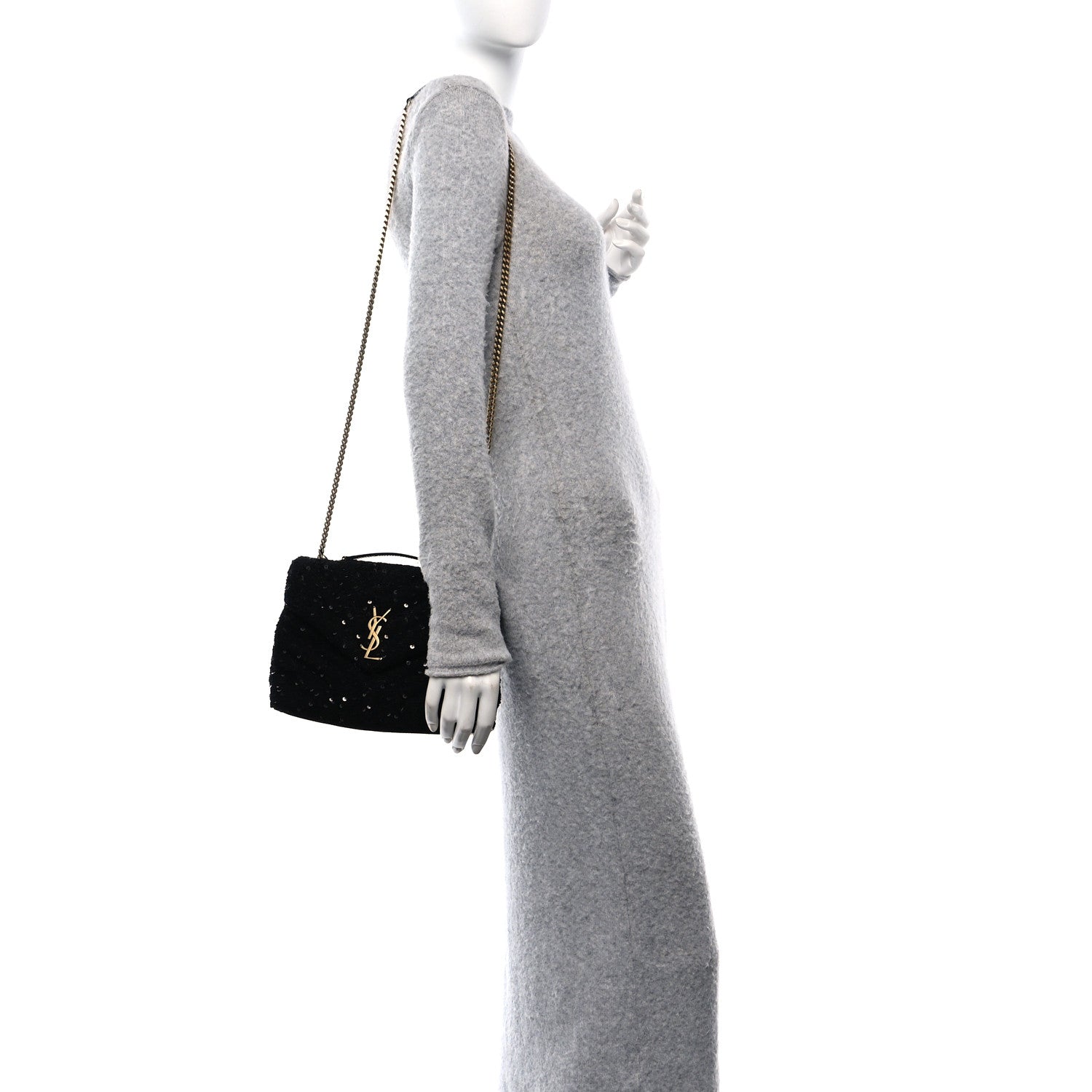 Saint Laurent Sequin Y Quilted Monogram Small Loulou Chain Satchel Black 2 of 11