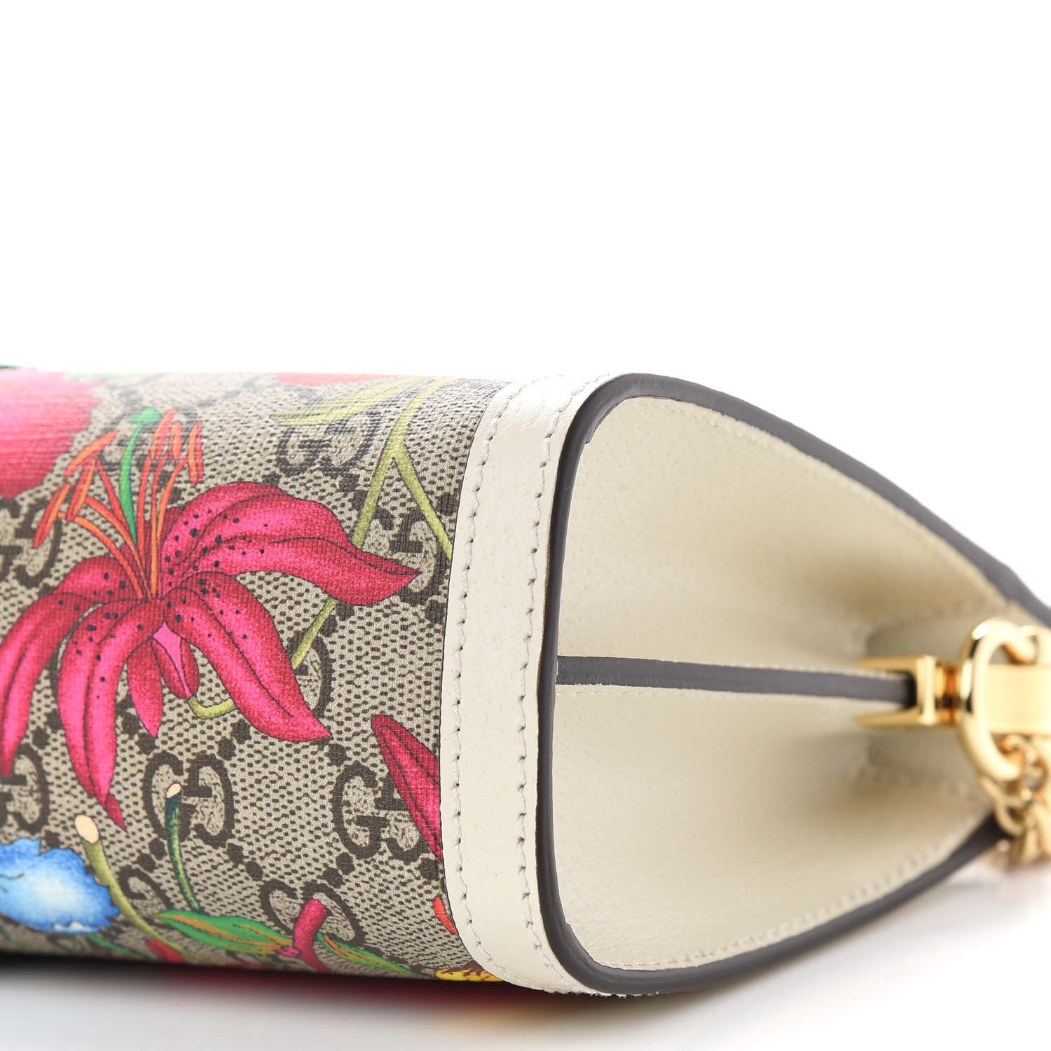 Gucci GG Supreme Monogram Flora Web Small Ophidia Chain Shoulder Bag White 6 of 10