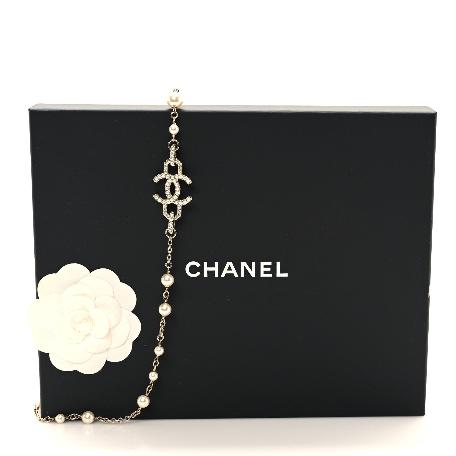 Chanel Pearl Crystal CC Vendome Long Necklace   Golden Pearly White 5 of 5